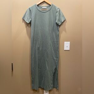 American Giant T-Shirt Dress‎ Casual Side Slit Comfy Everyday Green S